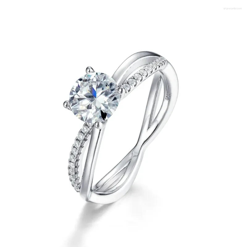 Anelli a grappolo WES 925 Sterling Silver 1ct 6.5 6,5 mm Moissanite per donne Sparkling Lab Diamond Regali da matrimonio Banda creata gioielli di lusso