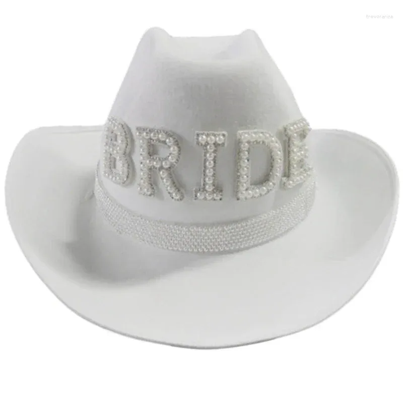 Beralar düğün partisi cowgirl şapka Gelin için geniş brims rol oynama beyaz kovboy moda müzik festivali bridetobe fedoras