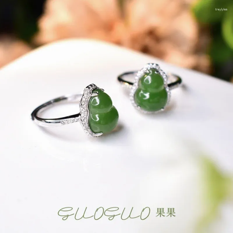 Klusterringar Hetian Gourd Silver Inlay Jasper Jade Ring