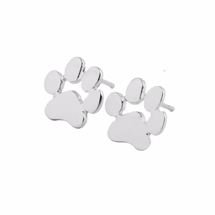 Hot Hollow Pet Cat Dog Lover Paw Print Stud Earrings Puppy Memorial Minimalist Earring Cute Animal Footprint Gold Silver Plated Earrings