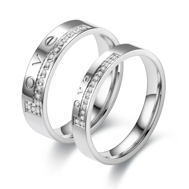 스테인리스 스틸 커플 약혼 반지 남성 크리스탈 I love ring ring ring promise jewelry wedding 선물