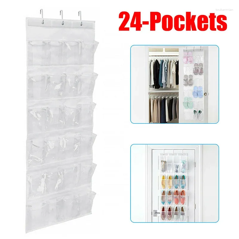 24 Pocket Over The Door Shoe Organizer Clear Hanging Shoe Organizer,  Space Saver Solution!