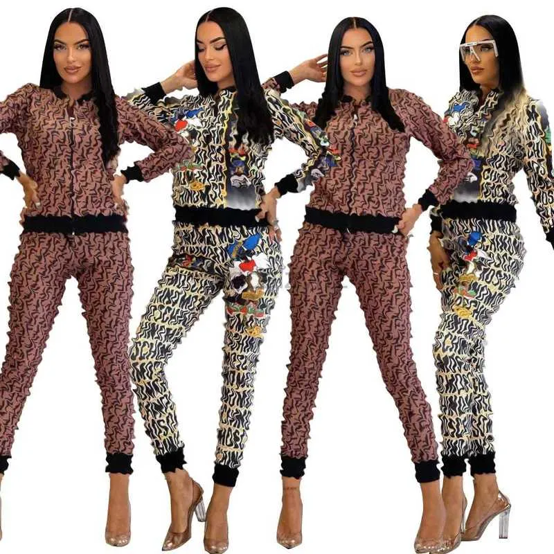 Designer Tracksuits 2 Piece Set Women's Casual and Fashionable Printed Long Pants Long Sleeved Jacket Set Dinner Outfit