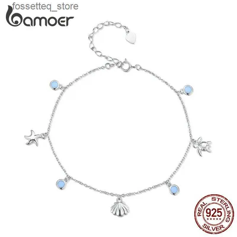 Anklets Bamoer 925 Srebrny Srebrny Seastar and Shell Wiselant Anklet prosta biżuteria do pieszo dla kobiet platynowa biżuteria letnia l46