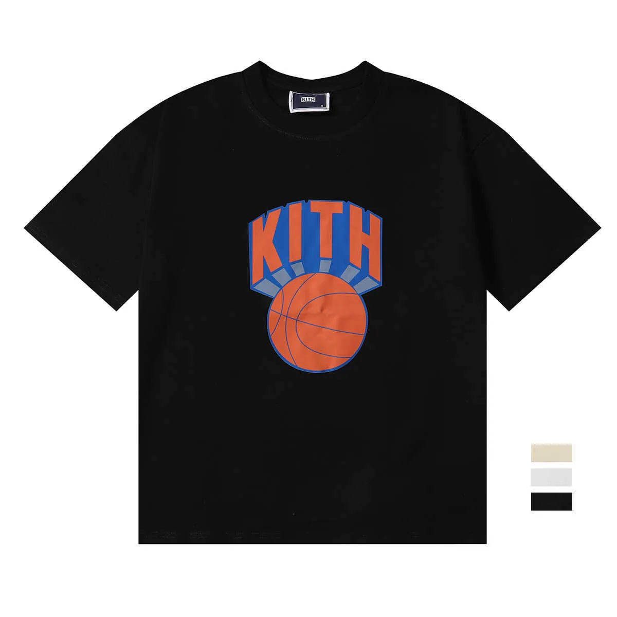 Kith Meichao Basketball CO Znakowane podwójną przędzę za okrągłe szyję swobodny krótki rękaw męskie i damski para dużej koszulki pullover