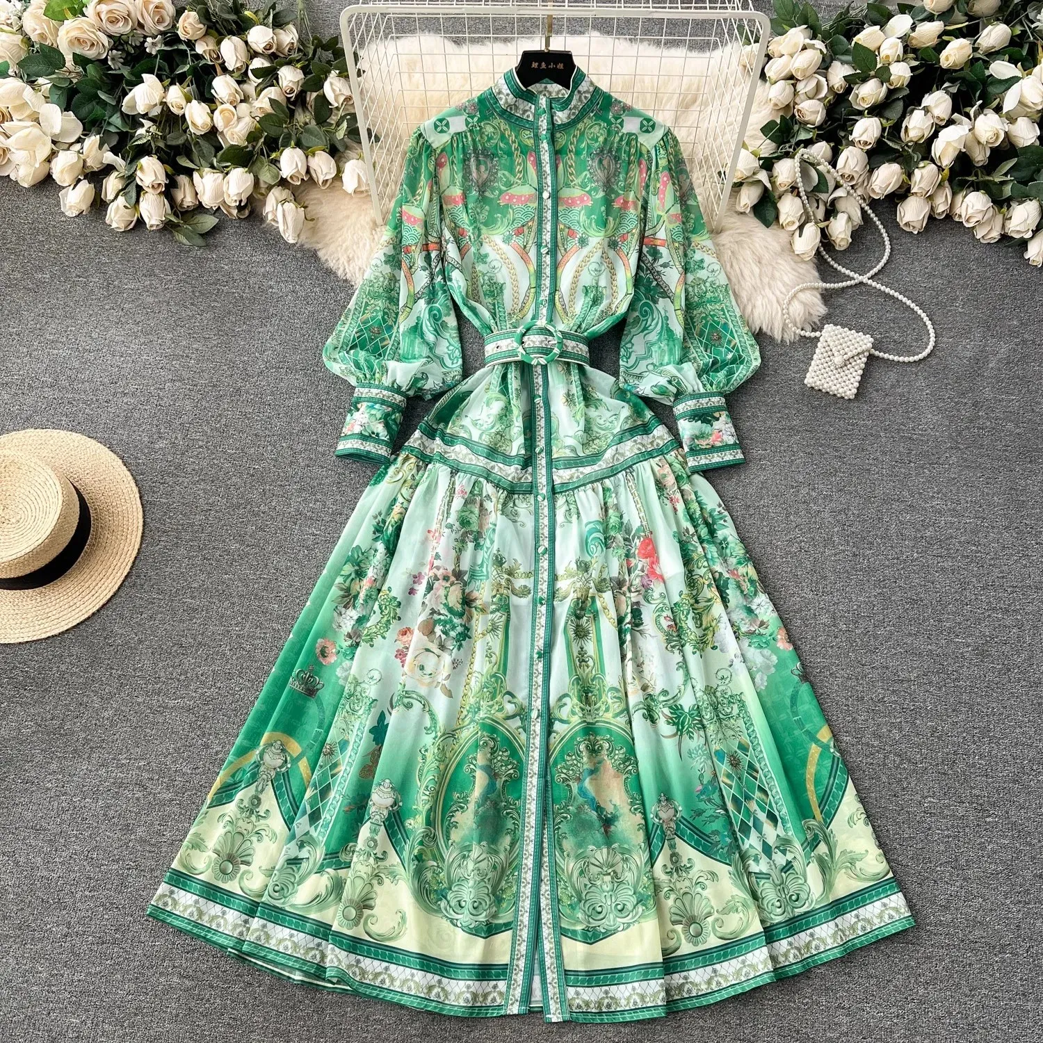 Vestidos sexy urbanos 2024 CHIFFON BOHEMIAN GREEN MAXI VESTIDO MULHERM MULHER SPAL