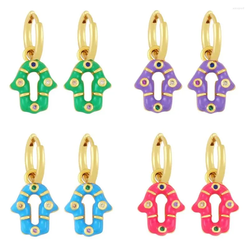 Boucles d'oreilles en pente cuivre zircon main vintage mignon petit émail goutte colorée pour femmes bijoux bijourie cadeau de Noël