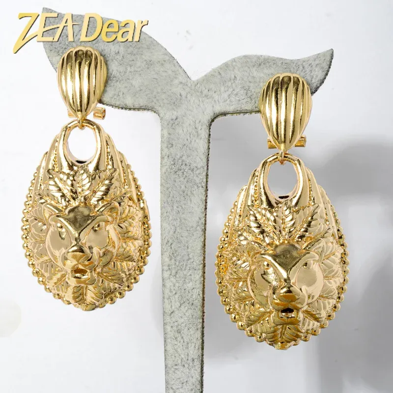 Boucles d'oreilles zeadear bijoux mode africain drop boucles d'oreilles lion tête creux design de haute qualité plaquée or pour les cadeaux de mariage de fête