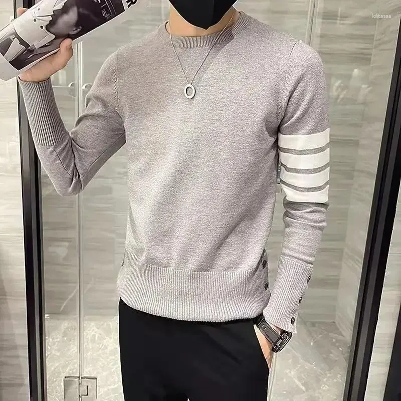 Men's Sweaters Clothing White Striped Knit Sweater Male Button Pullovers Winter 2024 Large Big Size Korean Autumn Sweat-shirt Heated Neck