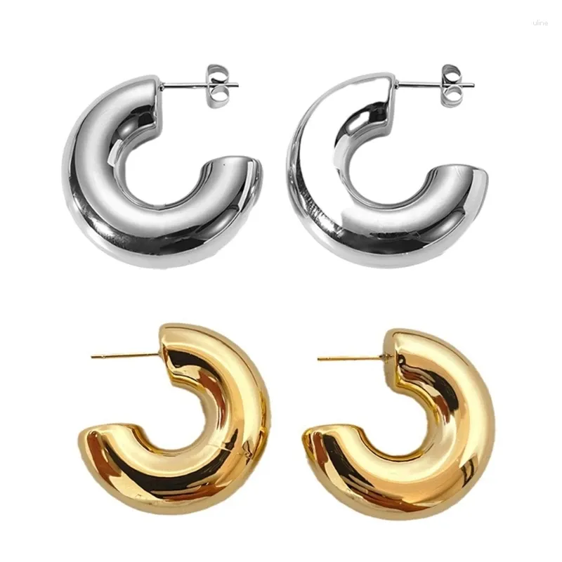 Boucles d'oreilles C Cerceau en forme pour les femmes Gold Silver Color Round Circle Over Stbds Gift