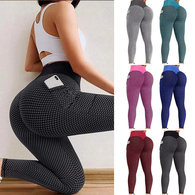 Mujeres Pantalones de yoga de bolsillo de talla grande Push up Fitness Leggings Leggings Girls Gym Gym Pantalones de chándal 240402