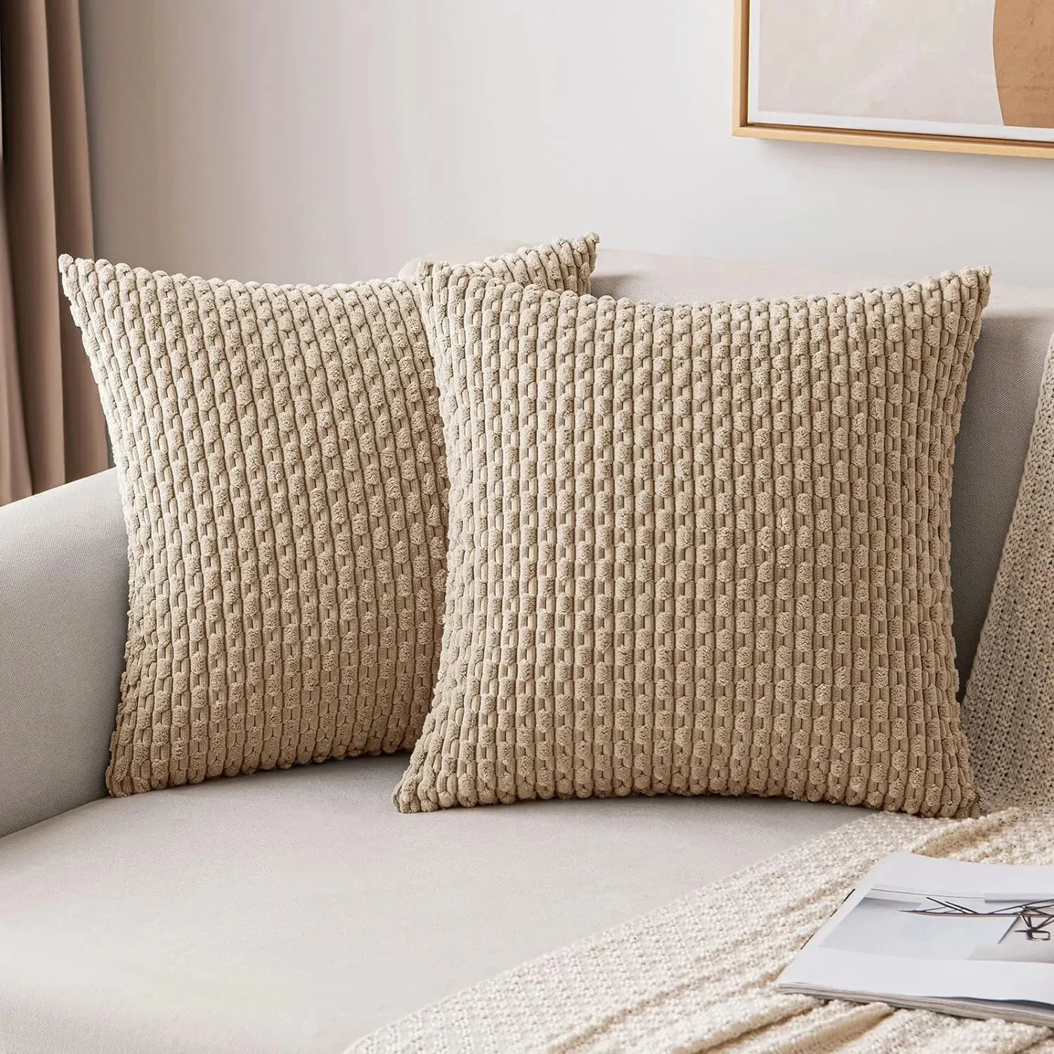 QUAFOO Set Of 2 Velvet Throw Pillow Covers 16x16 Inch - Luxury Coral Square Cushion Covers With Hidden Zipper