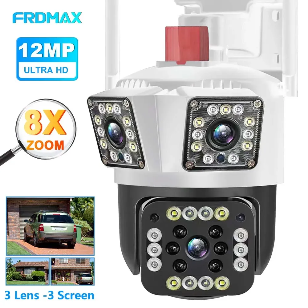 Cámaras Wifi IP Camera 12MP 6K tres lentes 8x Cámara de vigilancia de zoom AI Tracking Protección de seguridad Cámara de seguridad al aire libre CCTV Cam