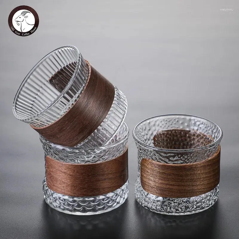 Wine Glasses Japanese Hammered Glass Wooden Ring Tea Cup Master Small Set Drinking