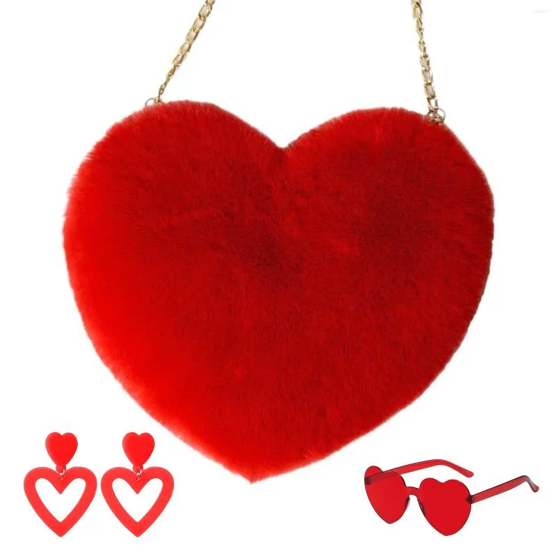 Party Supplies Red Heart Plush Bag Shaped Solglasögon Candy Color Earrings Set Cosplay Dress Accessoarer