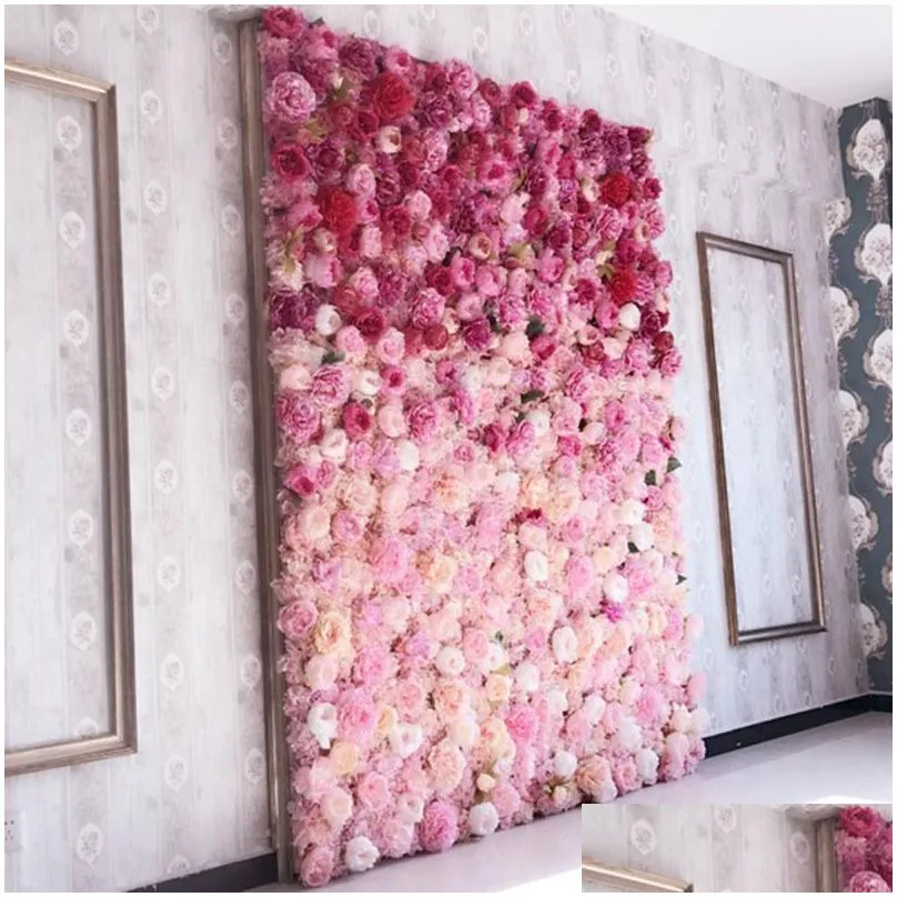 Dekorative Blumen Kränze künstliche Blumenwand 62x42cm Rose Hortensien Hintergrund Hochzeits Home Party Dekoration Accessoires Y200 DHVXK