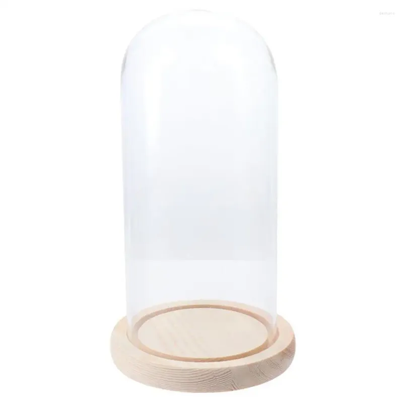 Storage Bottles With Wooden Base Glass Bell Shape Dome Clear Easy To Use Jar Display Case Practical Tabletop Centerpiece Cloche