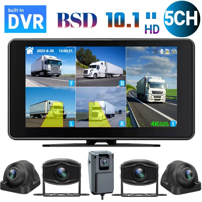 Cameras 10.1 Inch AHD Monitor System BSD Touch Screen For Car/Bus/Truck 5 Channel CCTV DVR Cameras Color Night Vision Parking Recorder