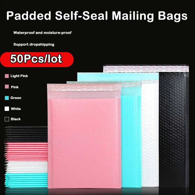 Mailers 50pcs Poly Bubble Poly Mailers Busta imbottita Bulk Bulk Bulk Foresine Polymailer Borse per la spedizione Packaging Maite Self Seal