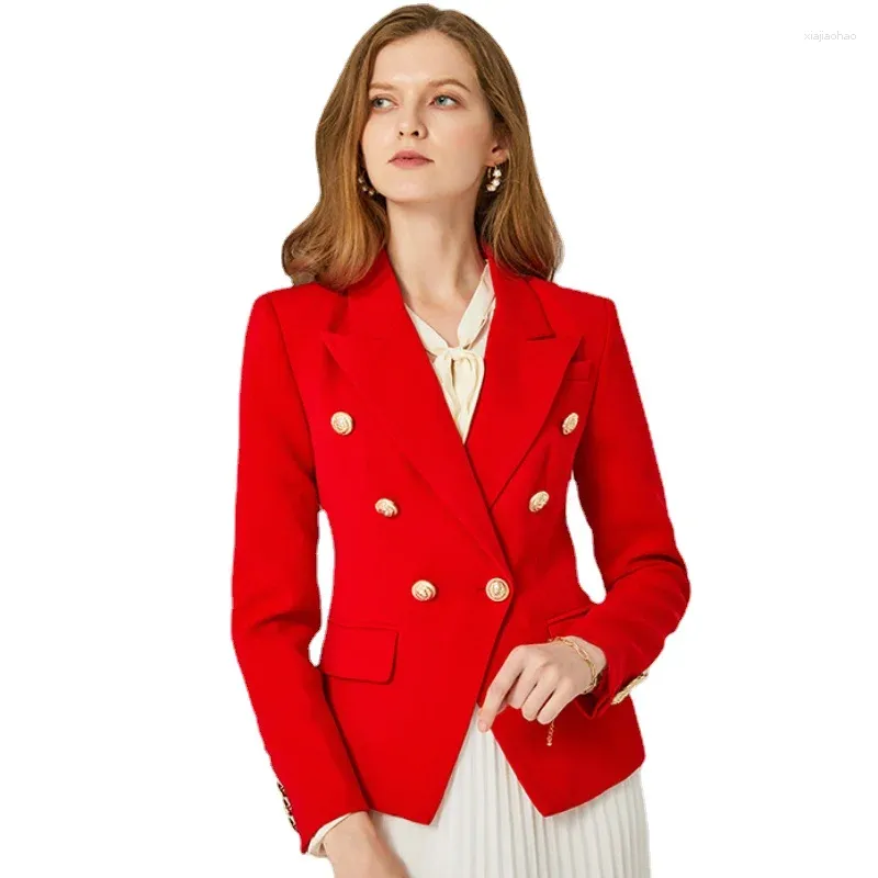 Costumes pour femmes Tendance de vêtements d'automne printemps 2024 dans des vestes Ladies Blazers Metal Lion's Head Buckle Red Slim-Fit Costume