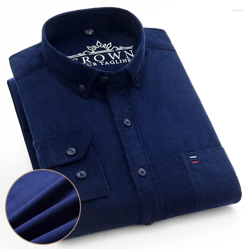 Men's Dress Shirts Plus Size 6XL 7XL Mens Corduroy Shirt Long Sleeve Basic Casual Solid Color Vintage Standard-fit Business Soft Tops