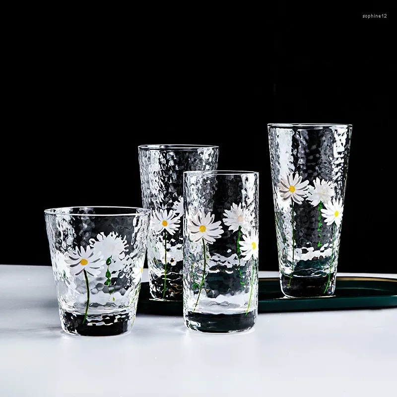 Bicchieri da vino insinda tazza trasparente in stile nordico succo di latte succo di latte in vetro resistente al tè da tè fiore