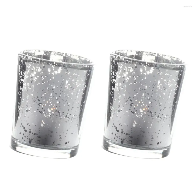 Titulares de vela Glass tealight titular da Copa Votiva Recipientes de Casamento 2pcs Prata