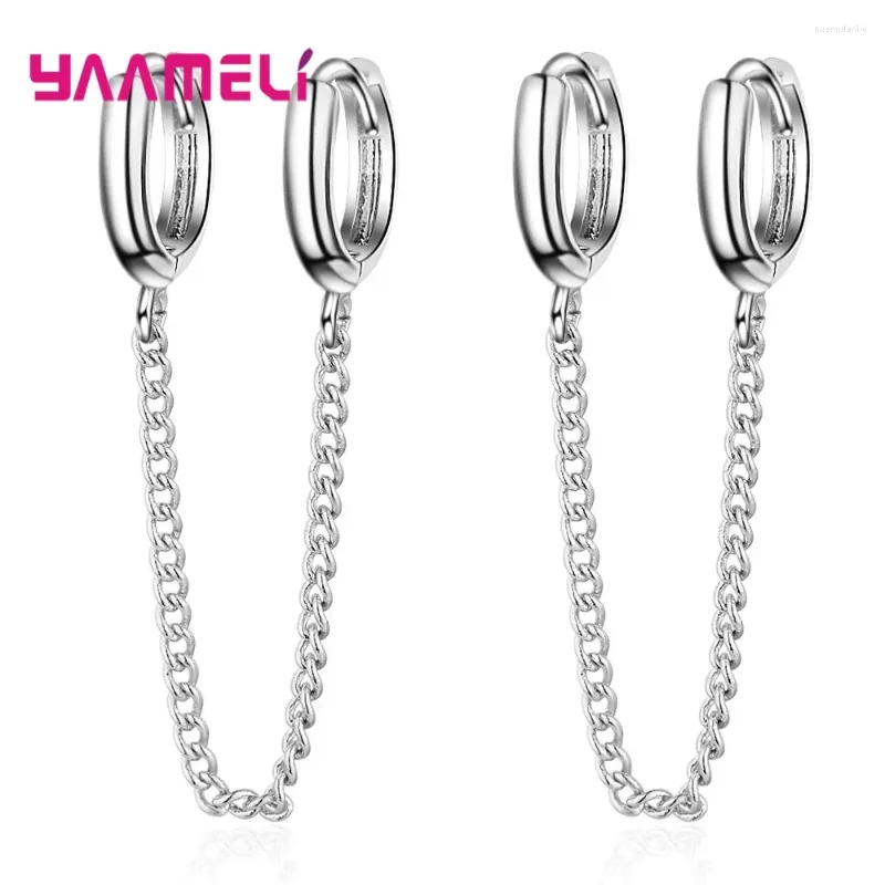 Dangle Ohrringe 925 Sterling Silber Doppel Piercing Mini kleiner Huggie Drop Ohrring Quasten Kette Frauen Mode glänzender CZ Schmuck Schmuck