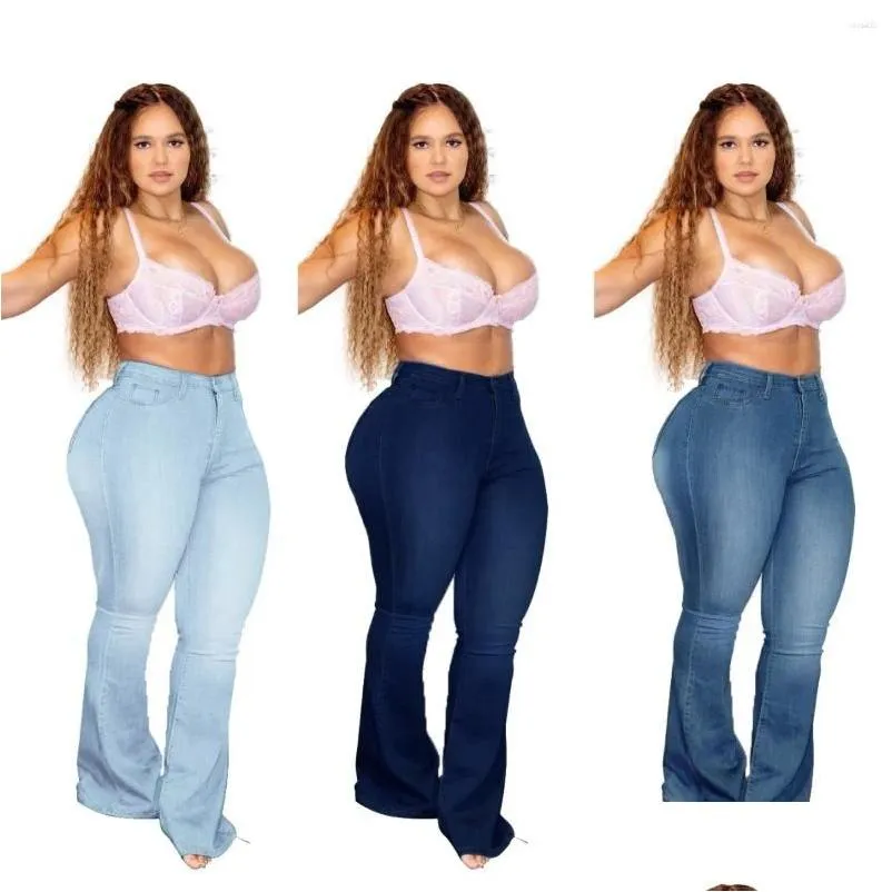 Kadınlar kot bayan xl-5xl yüksek bel artı boyutu bot kesim moda sıska streç denim alevli pantolon gündelik kadın büyük pantolonlar damla dhq2y