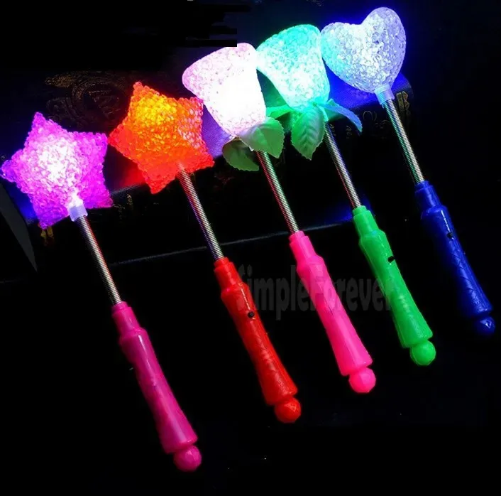 LED Flashing Light Up Sticks Świecanie gwiazdy róży serce Magic Wands Nocne zajęcia Koncert Karnawałów Props urodzinowa przychylność 240327