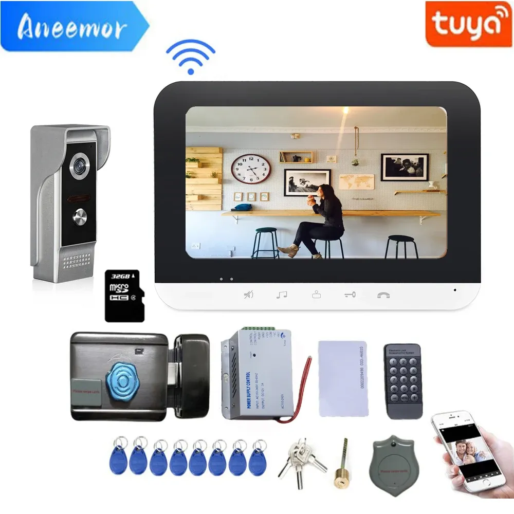 Intercom 7 Inch WiFi Video Intercom with Lock 3A Power Supply Outdoor Doorbell Camera Wireless Tuya Visual Door Phone for Home Security