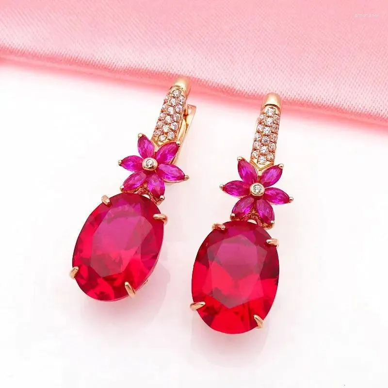 Boucles d'oreilles en peluche 585 Purple Gold plaqué 14k Rose Luxury Ruby Fleur Fashion Ovales Ovales pour femmes