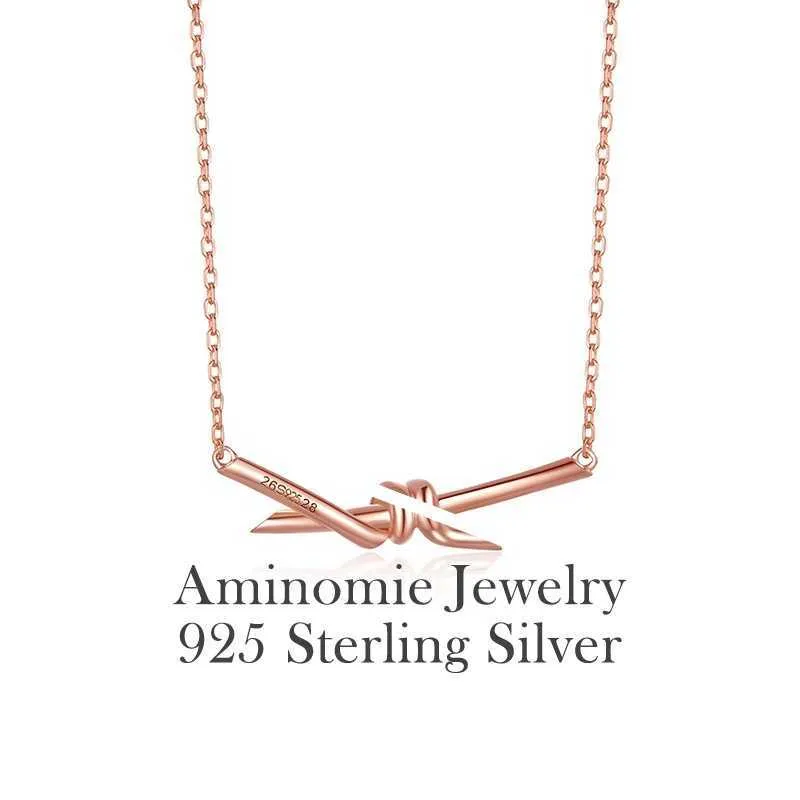 Designer-Marke High-Version Tiffays Bow Halskette für Frauen S925 Sterling Silber Nischendesign High-End-plattierte 18K Roségold-Schleuse Knochenkette