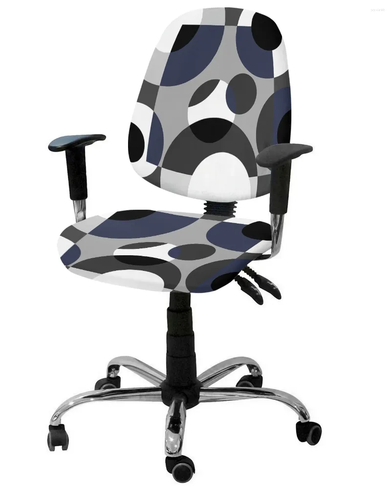 Couvre-chaise Géométrie Navy Grey Elastic Failchair Computer Hover Stretch Rovible Office Office Scecover Living Room Silt Split