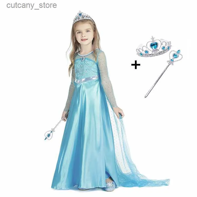 Flickans klänningar Girls Princess Party Dress Anna Elsa Cosplay Costume For Children Halloween Christmas Party Clothing Barn Fancy Birthday Vestido L240402