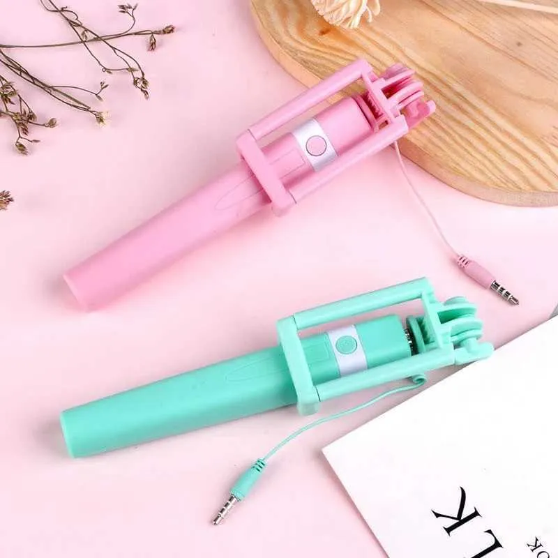 Mobile Mini Button Plastic Handle With Wire Monopod Universal Portable Selfie Stick Suitable For Mobile Phones 8.5-74CM_voghion.com