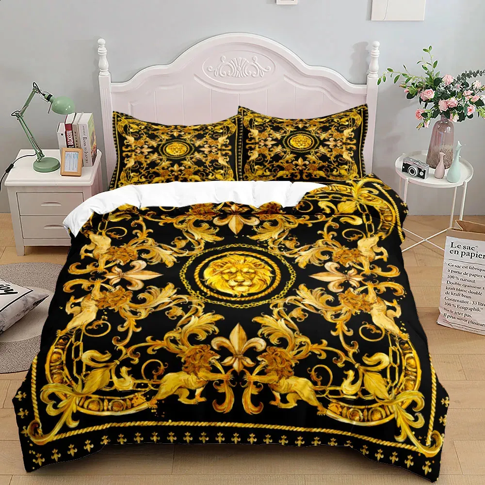 European Style Baroque Pattern Lion Duvet Cover Set King Queen Double Full Twin Single Size Bed Linen Set 240401