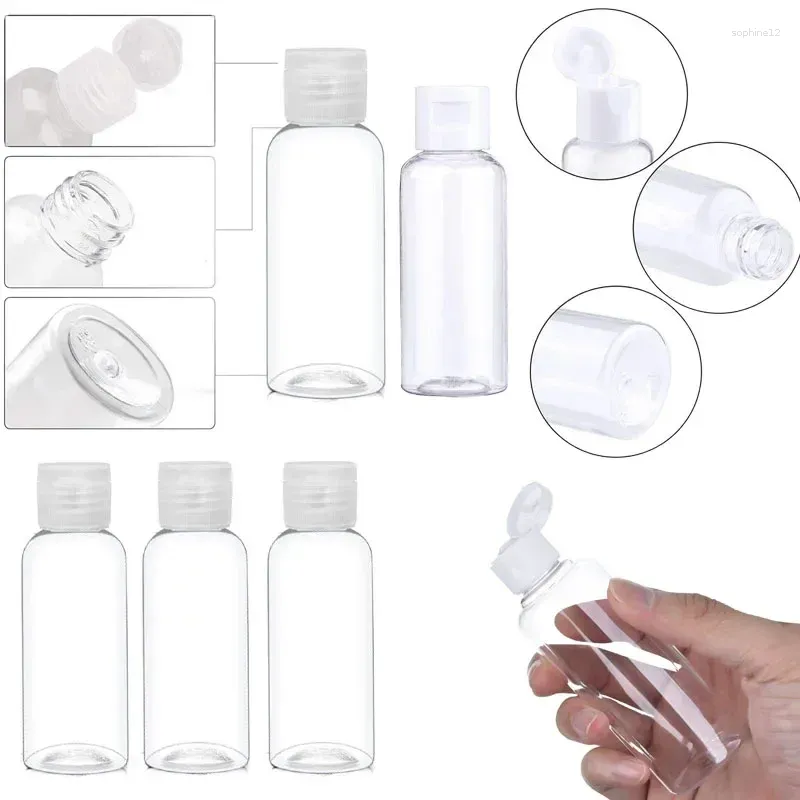 収納ボトル50pcs透明5ml-100ml空のペットプラスチックスクイーズと透明/ホワイトフリップキャップのための旅行シャンプーコンディショナーローション