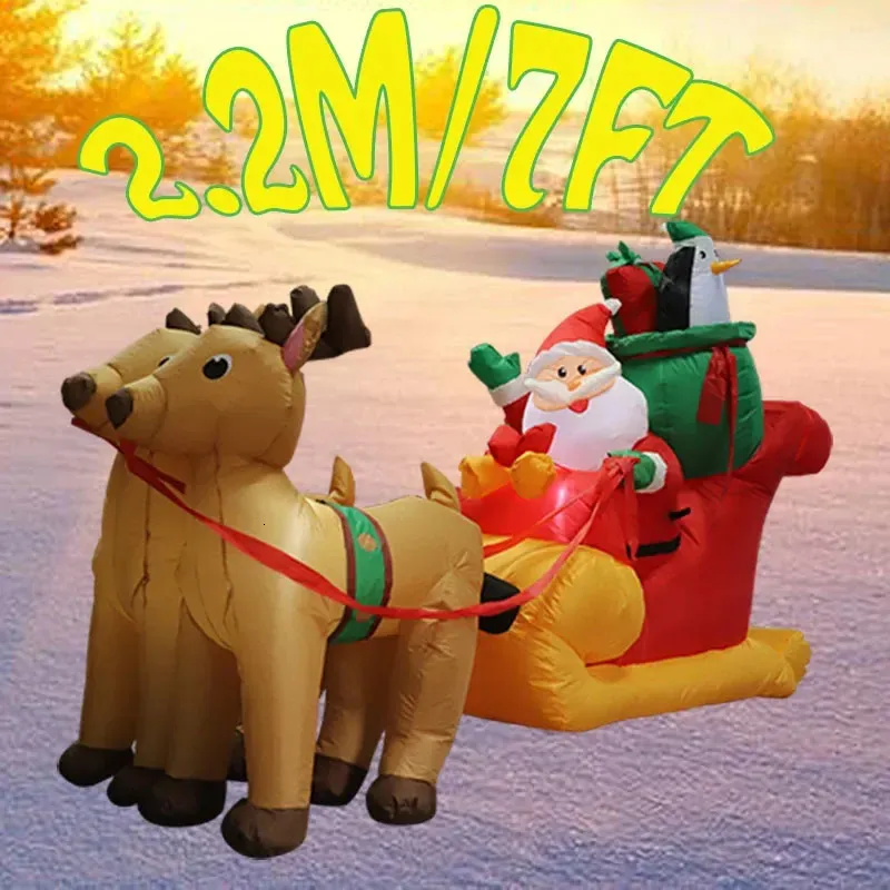 LED Inflatable Santa And Elk Christmas Reindeer Outdoor 2.2m X 7FT Sled ...