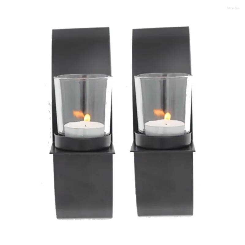 Candle Holders 2pcs/set Candlestick Christmas Nordic Style In Glass Iron Art Modern Wedding Decorations Holder Living Room Wall Sconce