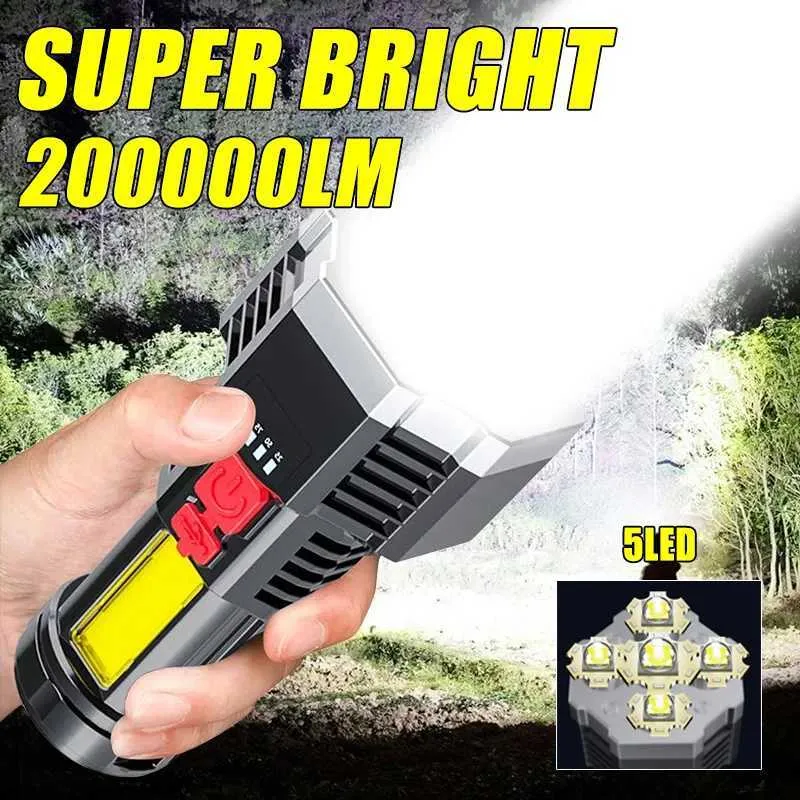 USB Rechargeable LED Flashlight – Aluminum Alloy With COB Side Light, IPX4, 1000mAh Battery – Perfect For Emergencies, Repairs & Outdoors