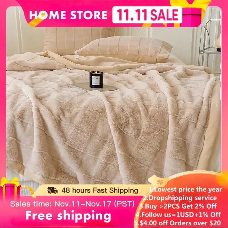 Blankets Solid Plaid Throw Blanket Plush Soft Adult Kid Bed Cover Winter Warm Luxury Fluffy Linen Bedspread For Sofa Bedroom