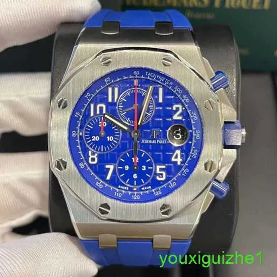 AP Brand PolsWatch Royal Oak Offshore Series 26470st Elite Blue Dial met transparante rug voor mannen Timing Fashion Leisure Business Sports Mechanische polshorloge