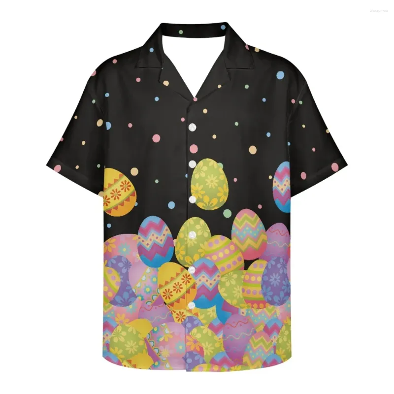 Koszulki męskie Hycool Cestive Collection Easter Egg Print Lapel Short Sleeve Hawaiian Shirt for Men