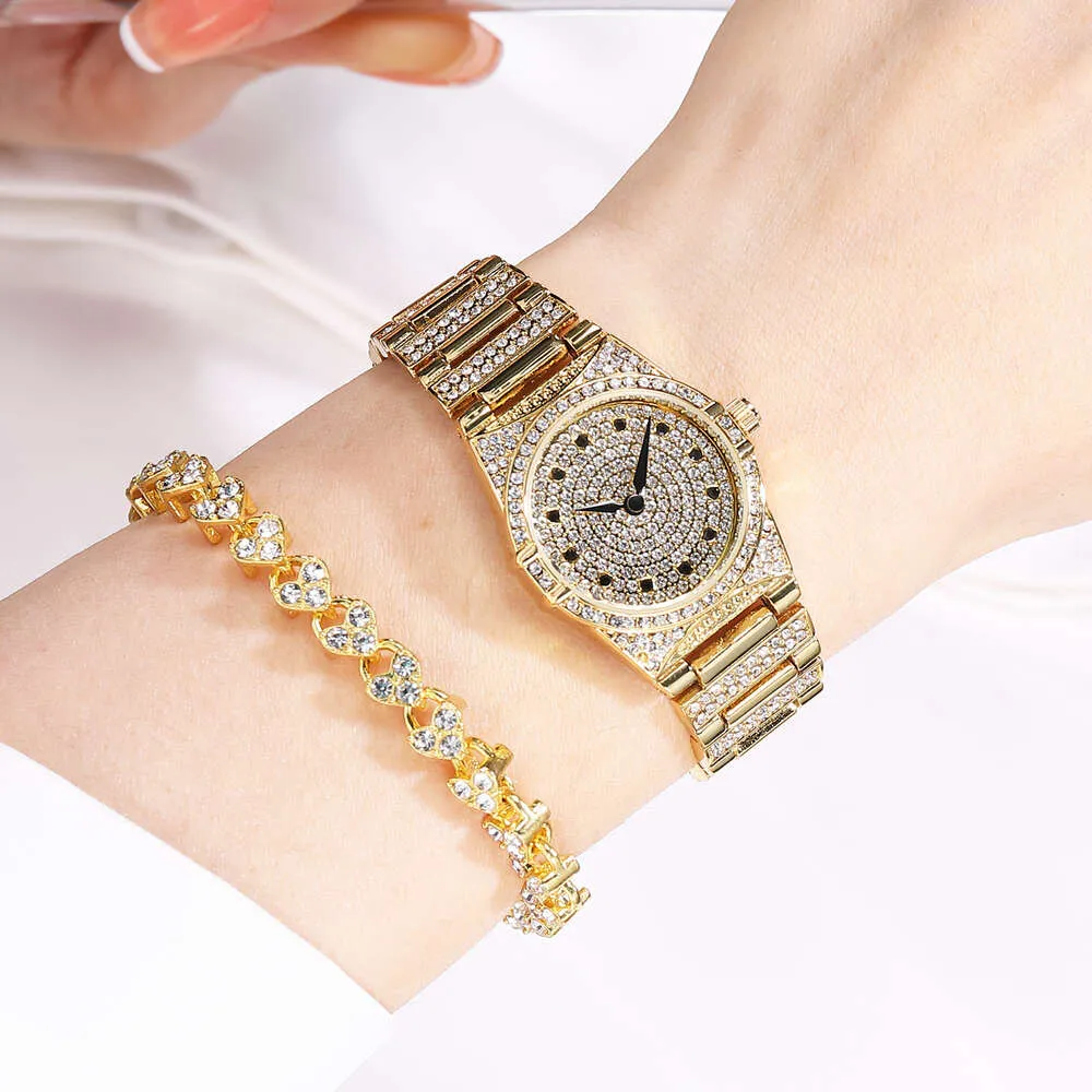 Sky Star I Gold Set Small Plate Waterproof Quartz Austrian Full Diamond Watch