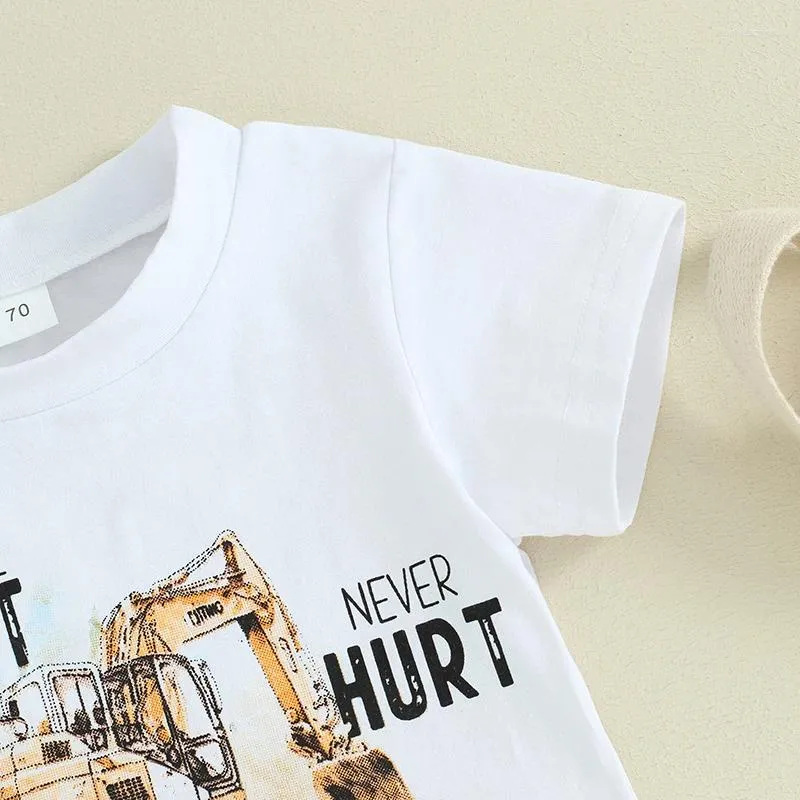 Clothing Sets Baby Boy Summer Clothes Excavator Pattern Short Sleeve Letters T-shirt Pocket Jogger Pant Set Infant 2pcs Outfit