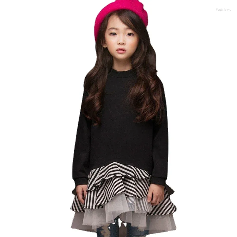 Abiti da ragazza Spring Autumn Fashion Big Girl Girl Dress Children's Mesh Cuci a strisce a strisce lunghe bambini carini tutu cl088