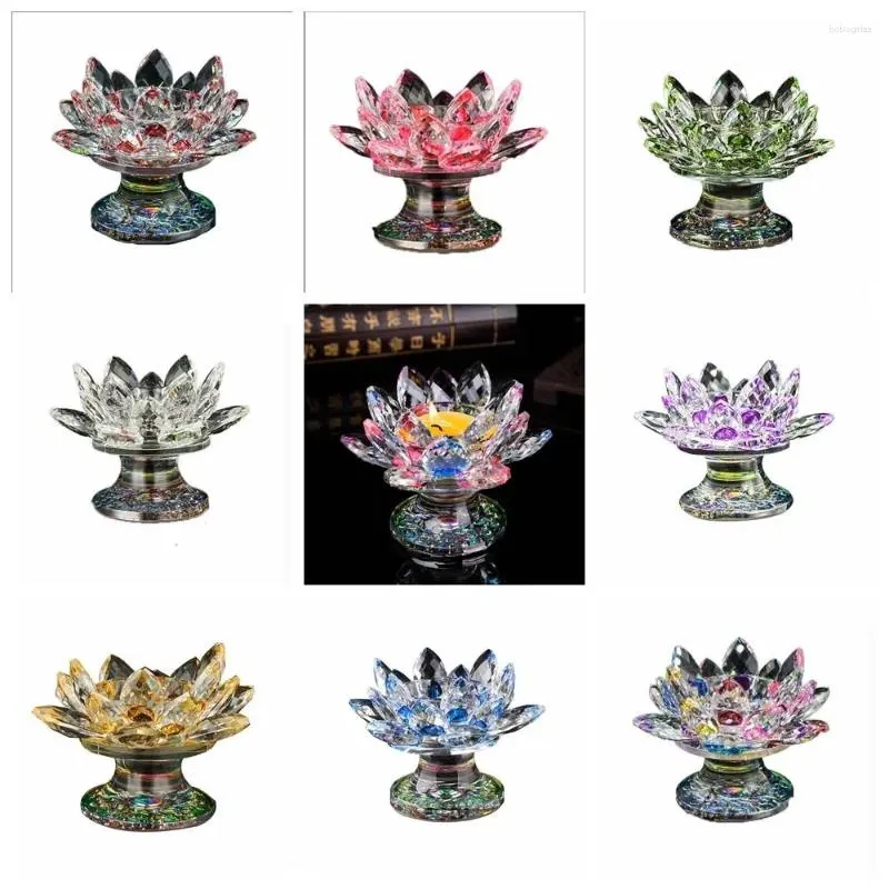 Candle Holders Tall Feet Quartz Crystal Lotus Multicolor Flower Candlestick Holder Purity Figurines Home Decor