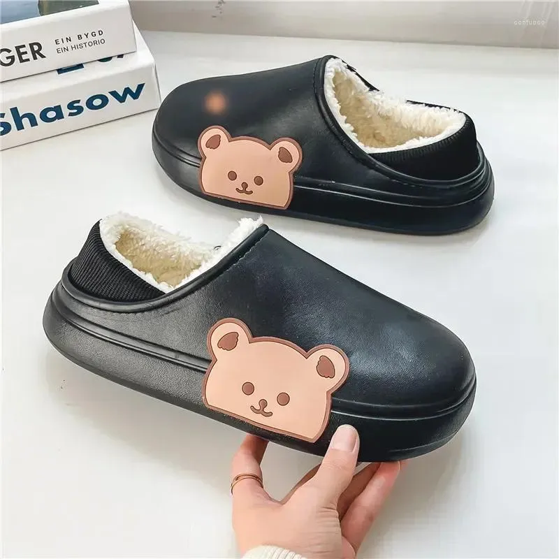 Slippers Waterproof Heel Covering Slipper Indoor Shoes For Men Platform Shoe Cartoon Non-Slip Couple Women Home Added Cotton