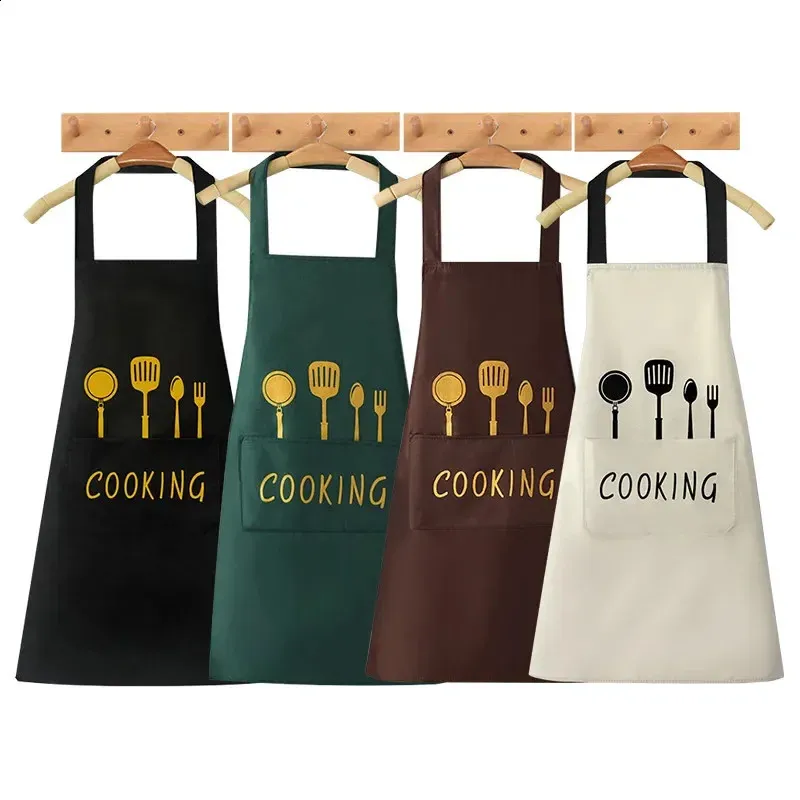 Pişirme Önlük Su Geçirmez Yetişkin Yağ Durum Mutfak Pinafore Restoran Önlükleri Kadın Eller Silini Çatal Baskı Deseni 240325
